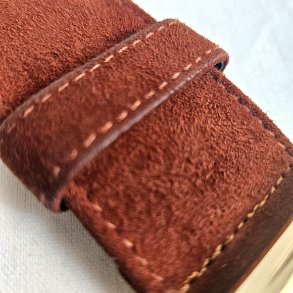 Vintage 80s ESCADA Classic Designer E Logo Belt in Rich Brown Suede XS SMALL - Picture 11 of 12